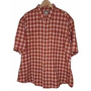 Duluth Trading Co Mens 2XL XXL Red Plaid Button Up Short Sleeve Cotton Utility